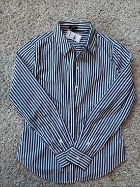 Express Black and White Vertical Stripe Dress Shirt